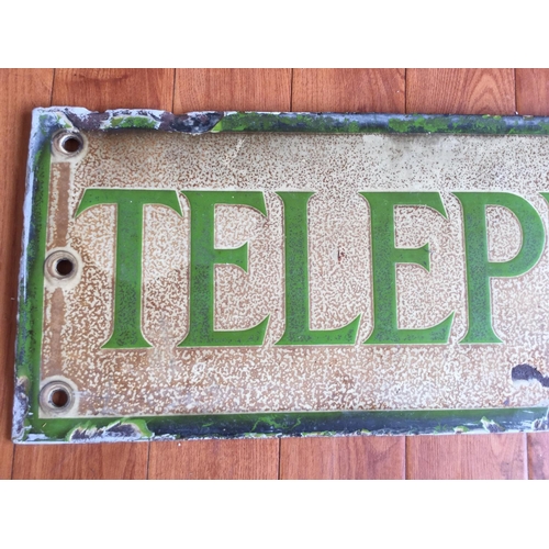 107 - ENAMEL WW2 ARP AIR RAID SHELTER TELEPHONE SIGN MARKED ARP ON REVERSE SIDE.