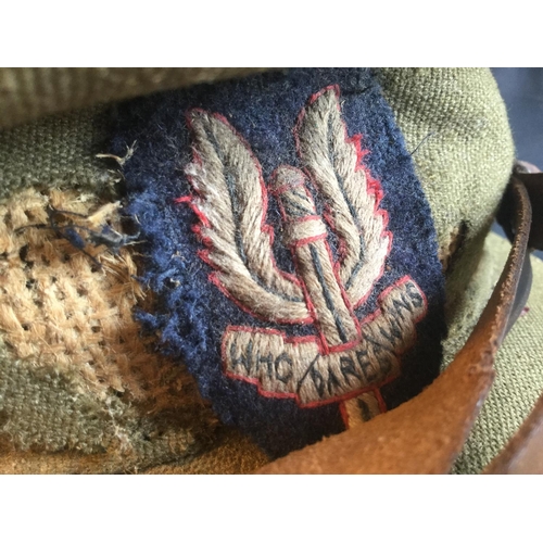 136 - RARE WW2 SAS SPECIAL AIR SERVICE OFFICERS CRUSH CAP WITH EMBROIDERED SAS PATCH BADGE