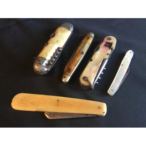 140 - COLLECTION OF ORIGINAL OLD ANTIQUE PENKIVES TO INCLUDE A RARE IVORY FRUIT KNIFE