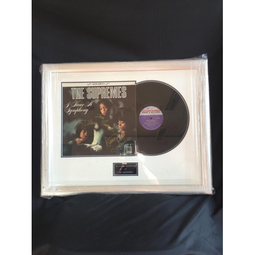172 - A FRAMED AND GLAZED SUPREMES LP & COVER SIGNED BY DIANA ROSS, FLORENCE BALLARD &  MARY WILSON WITH C... 