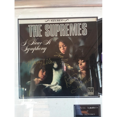 172 - A FRAMED AND GLAZED SUPREMES LP & COVER SIGNED BY DIANA ROSS, FLORENCE BALLARD &  MARY WILSON WITH C... 