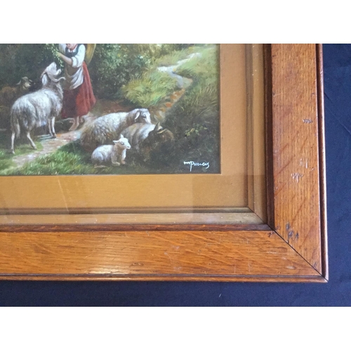 178 - A 19TH CENTURY OIL ON BOARD SHEEP & CATTLE IN LANDSCAPE SIGNED LOWER RIGHT