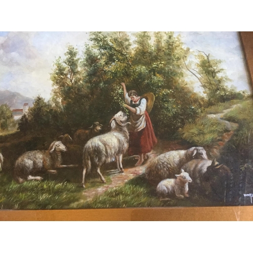 178 - A 19TH CENTURY OIL ON BOARD SHEEP & CATTLE IN LANDSCAPE SIGNED LOWER RIGHT