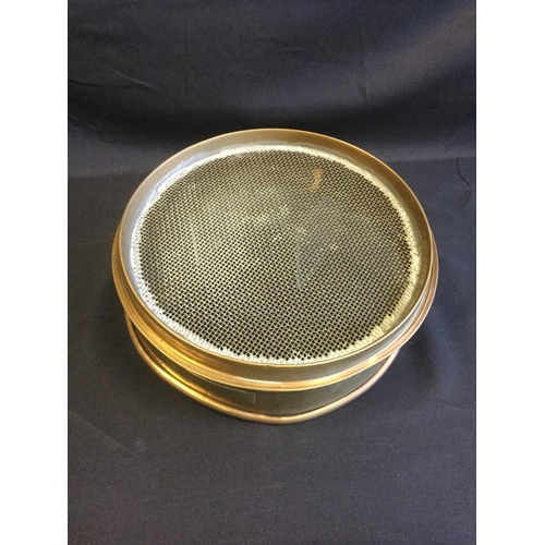 183 - A CIRCA 1900 COPPER TEST SIEVE WITH PLAQUE FOR N GREENING & SONS, MAYES, MIDDLESEX