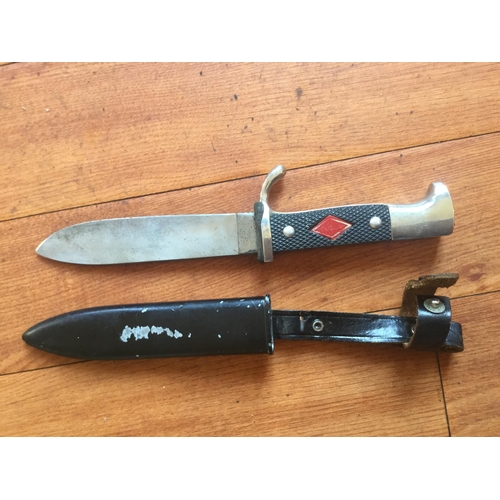 201 - WW2 ERA HITLER YOUTH SCOUTING KNIFE WITH METAL SHEATH IN GOOD ORDER