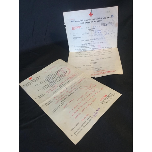 26 - 2 RARE ORIGINAL 1942 WW2 RED CROSS OCCUPIED GUERNSEY LETTERS WITH VARIOUS GERMAN STAMPS