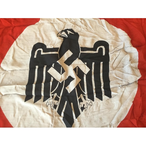 3 - 1939 WW2 GERMAN  LINEN NSRL SPORTS FLAG WITH EAGLE AND SWASTIKA DESIGN. VARIOUS MARKINGS AND DATE IN... 