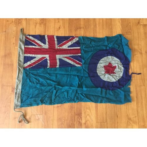 36 - WIND TORN WW2 1943 DATED SMALL RCAF CANADIAN RAF FLAG 33CM LONG