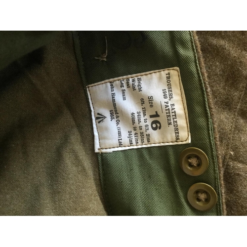 39 - BEAUTIFUL CONDITION 1940s WW2 ERA PATTERN BATTLE DRESS BLOUSE AND TROUSERS, BOTH WITH LABELS