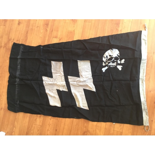 6 - SCARCE GERMAN PATTERN WW2 SS COMMANDERS LINEN FLAG DATED WITH VARIOUS MARKINGS ON LEADING EDGE