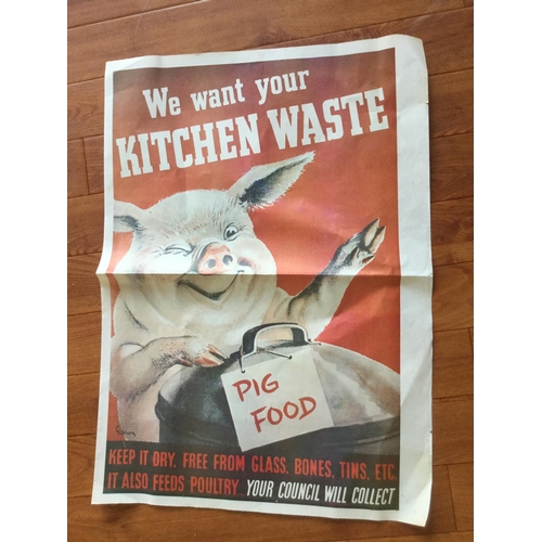 65 - WW2 ORIGINAL HOME FRONT PROPAGANDA KITCHEN WASTE POSTER