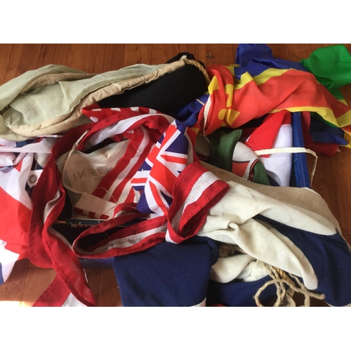 8 - COLLECTION OF OLD VINTAGE FLAGS, UNION JACK, PORTUGUESE WW1 AND AMERICAN WW2 ETC.