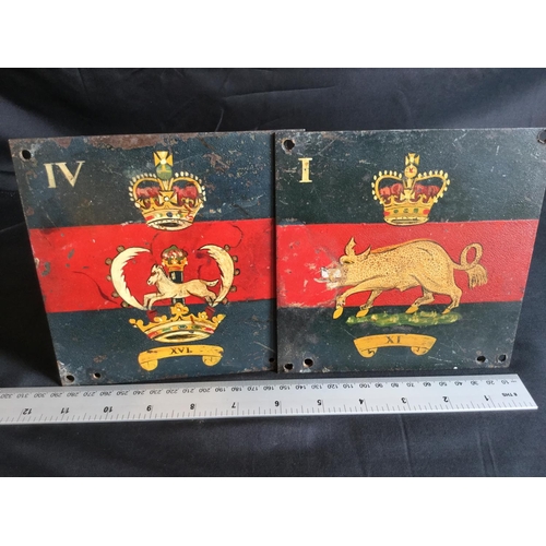 93 - TWO ORIGINAL POST WW2 1950s METAL VEHICLE UNIT REGIMENT PLAQUE PLATES