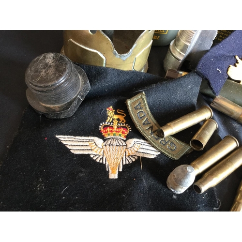 96 - COLLECTION OF VARIOUS MILITARY ITEMS, SHELLS ETC.