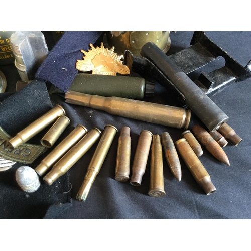 96 - COLLECTION OF VARIOUS MILITARY ITEMS, SHELLS ETC.