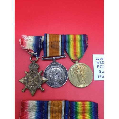 49 - 2 x WW1 1914 star trios with ribbons. Both Pte. Carter Rifle Brigade & Divall Royal Army Medical Cor... 