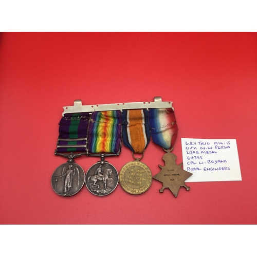 51 - WW1 Trio 1914/1915 with ribbons including GSM medal with  N.W Persia Iraq clasps. CPL W. Bryans Roya... 