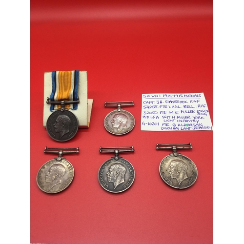 54 - 5 x WW1 1914-1918 medals. Capt J A Stanbrook RAF, 54255 PTE 1 H G L Bell RAF, 32050 PTE W E Fuller E... 