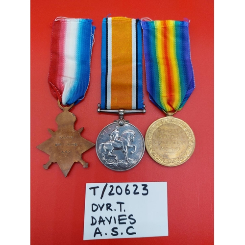 67 - WW1 1914 star trio T/20623 DVR T Davies Army Service Corps