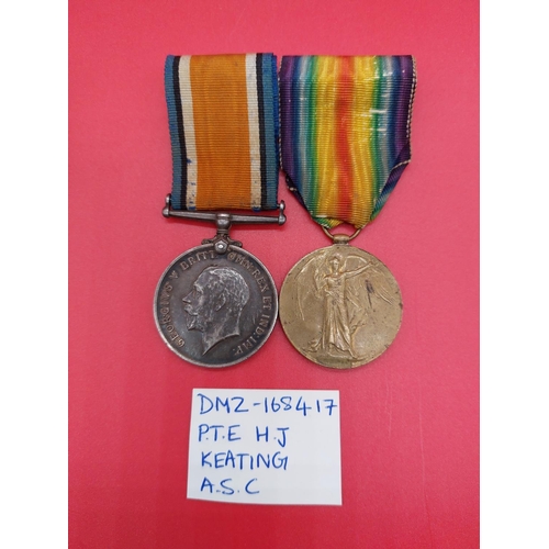 68 - 3 x WW1 Duos. A-368939 PTE G S Jones ASC, DM2-168417 PTE H J Keating ASC, S4-094406 PTE J F Drane AS... 