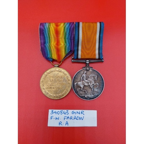 69 - WW1 1914 star trio & WW1 Duo Royal Artillery. WW1 1914 Trio 17081 GNR W Cox RFA, WW1 Duo 340843 GNR ... 