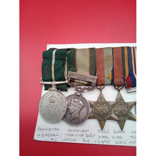 93 - WW2 set of 7 medals. A Cook Nazar 12690 MOHD IHC. Including North West Frontier 1936-37, Pakistan in... 