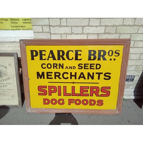 131 - Original enamel sign. Pearce Bros Corn and Seed Merchants & Spillers Dog Food. 120cm - 90cm