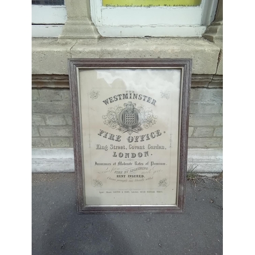 133 - Original Victorian Westminster Fire Office Rent Insured poster. Gayton & Hare, Much Hadham, Herts.