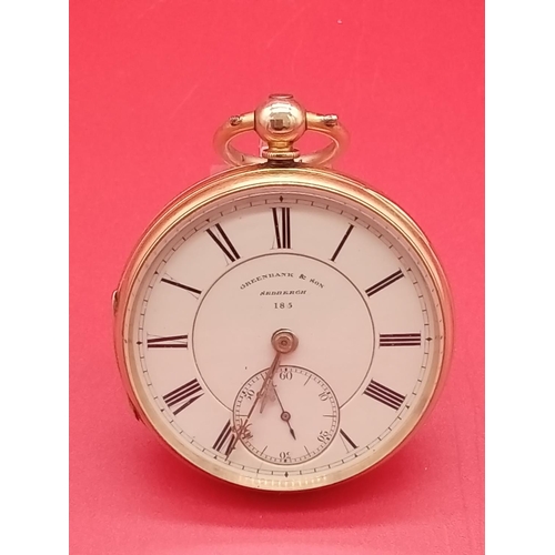 2 - 18ct gold hallmarked mens pocket watch by Greenbank & Son. Marked Sedbergh 185. 95.2 grams