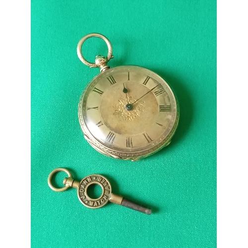 26 - 14ct gold pocket watch with key. 32.7 grams