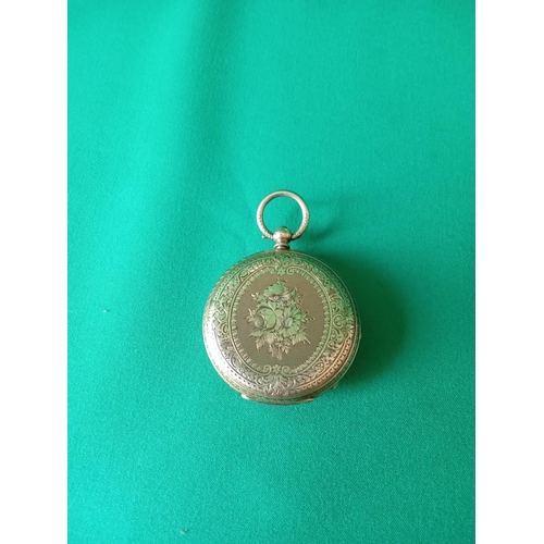 26 - 14ct gold pocket watch with key. 32.7 grams