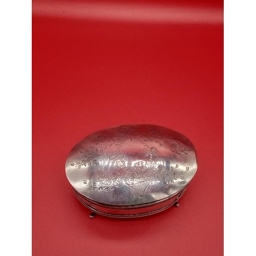 29 - Hallmarked silver trinket box with engraving to the top. 90.2 grams