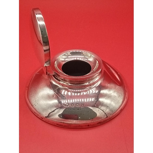 36 - Silver hallmarked inkwell, glass insert missing. Base filled. 307 grams