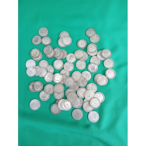 54 - Large quantity of 50% silver shilling coins. 407 grams