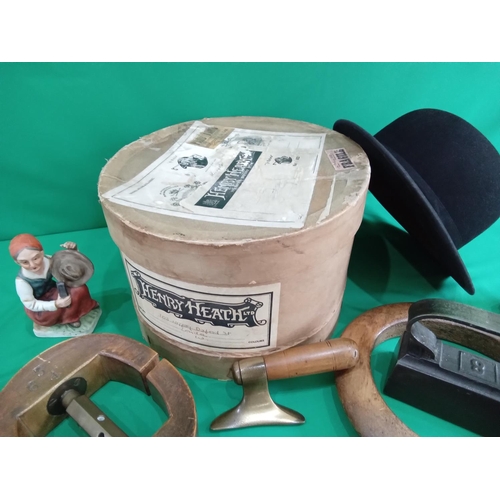 77 - A large collection of unusual antique hat makers tools including bowler hat.