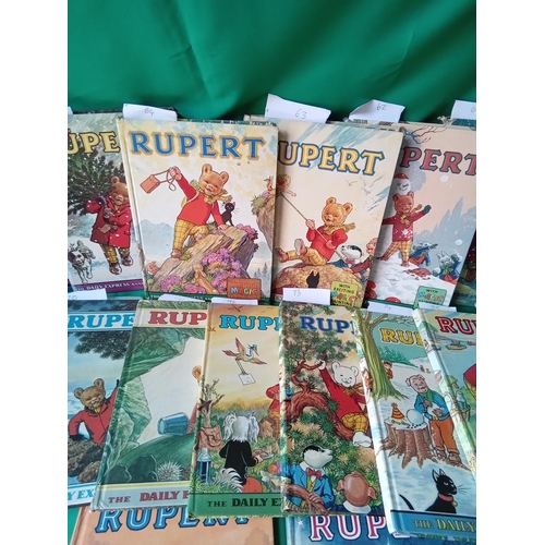 98 - 21 vintage Rupert the Bear annuals dating back to 1953