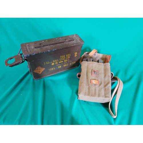 22 - Machine gun ammo bag with magazine inside plus machine gun ammunition box