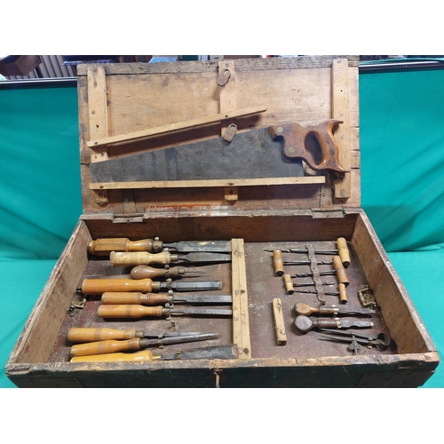 59 - Antique carpenters chest with lots of vintage tools and planes