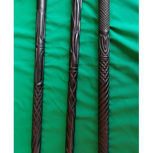 160 - 3 x African hand carved walking sticks