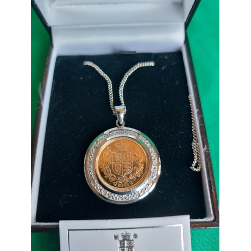 17 - 2002 half gold sovereign in 9ct white gold pendant