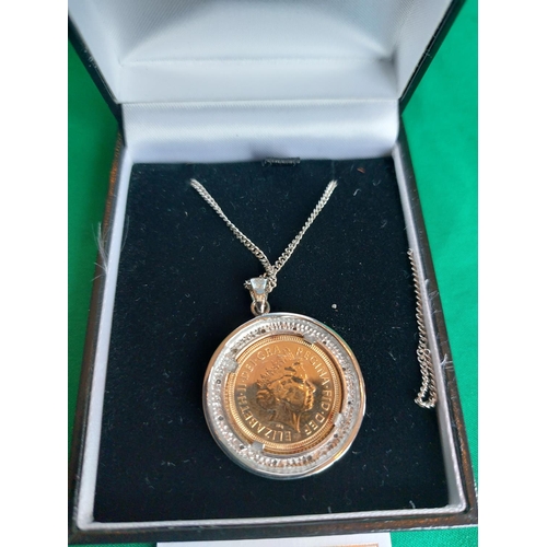 17 - 2002 half gold sovereign in 9ct white gold pendant