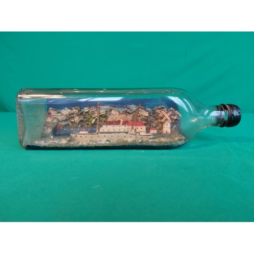 179 - Unusual ship in a bottle with interesting diorama background.