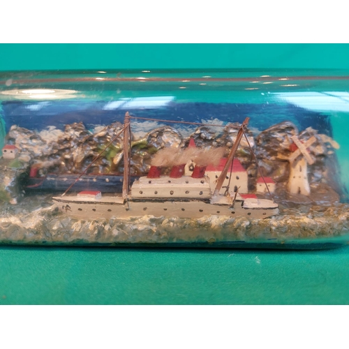 179 - Unusual ship in a bottle with interesting diorama background.