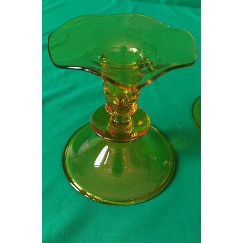 71 - Collection of glass items including 4 x yellow candle holders, Jar & paperweight
