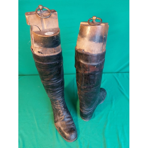 83 - Vintage leather Hunting boots with wooden jacks by Maxwell, Dover street, London.  Owned by Alfred H... 