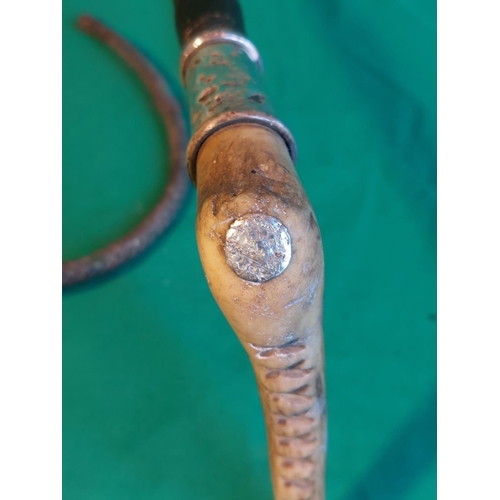 86 - Hunting whip with silver mount and antler handle leather wrapped without thong. Owned by Alfred Happ... 