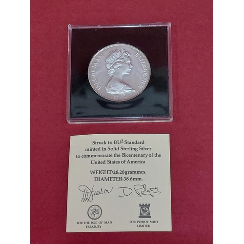 105 - Silver proof Isle of Man Washington Crown 1976 BU2 limited to 30,000