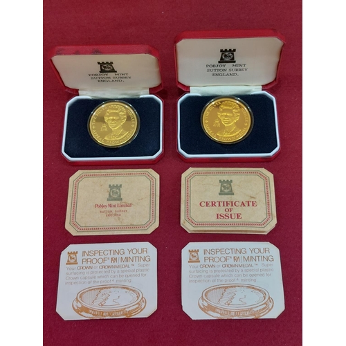 118 - 2 x 22ct gold on silver limited to 2,500 Silver Jubilee Appeal crown medals by Pobjoy limited issues