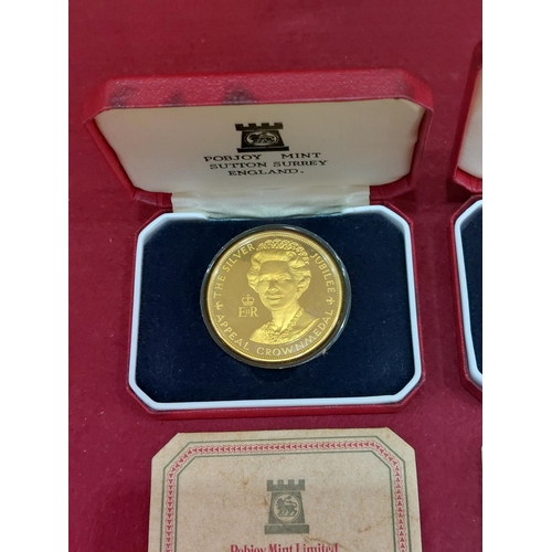 118 - 2 x 22ct gold on silver limited to 2,500 Silver Jubilee Appeal crown medals by Pobjoy limited issues