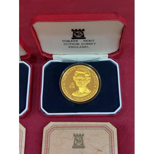 118 - 2 x 22ct gold on silver limited to 2,500 Silver Jubilee Appeal crown medals by Pobjoy limited issues